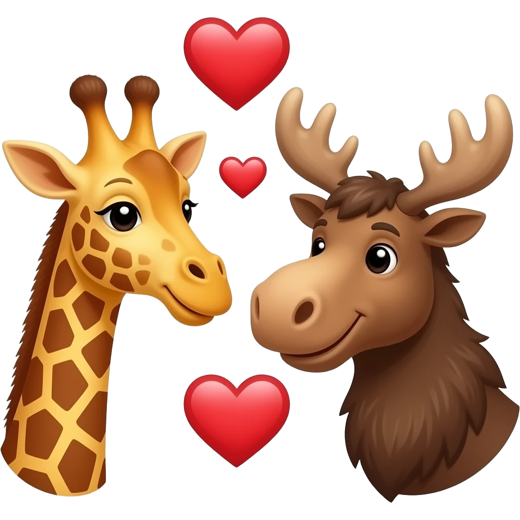 Einfacher Giraffenkopf und Elchkopf lächeln sich zu mit herzchen emoji