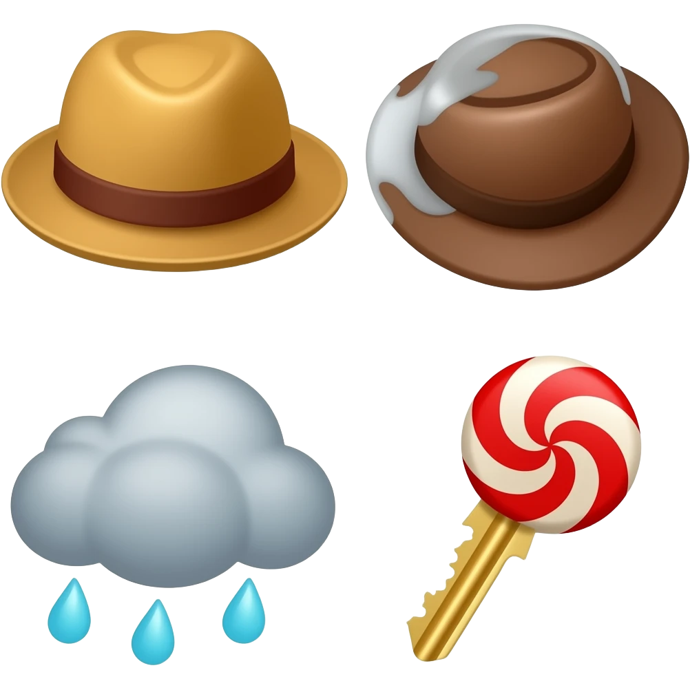 Chave, Chapéu, Chocolate, Chuva, Chupeta faz isso sem background faz isso em png emoji