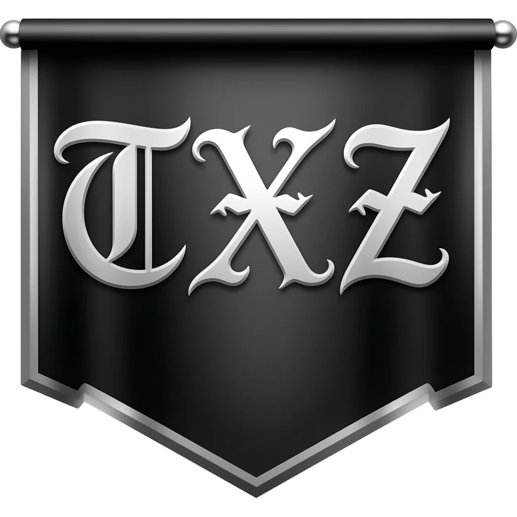 Create the letters TXNZ in a gothic font on a banner that screams badass!!!! emoji