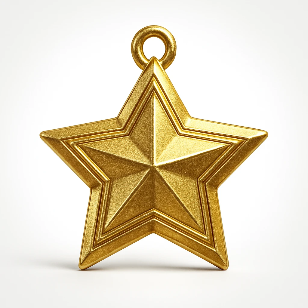 a glittery golden star-shaped medal, frontal view emoji