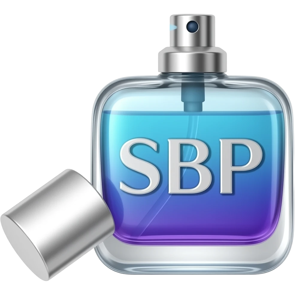 blue/purple men fragrance, tall with the writting SBP make it be spraying emoji