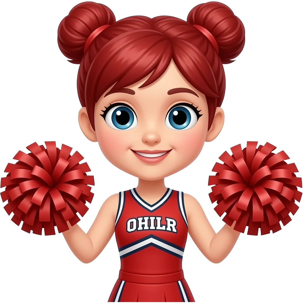 red cheeleader outfit wear with two sided bun red hairs and poom poom in hands emoji