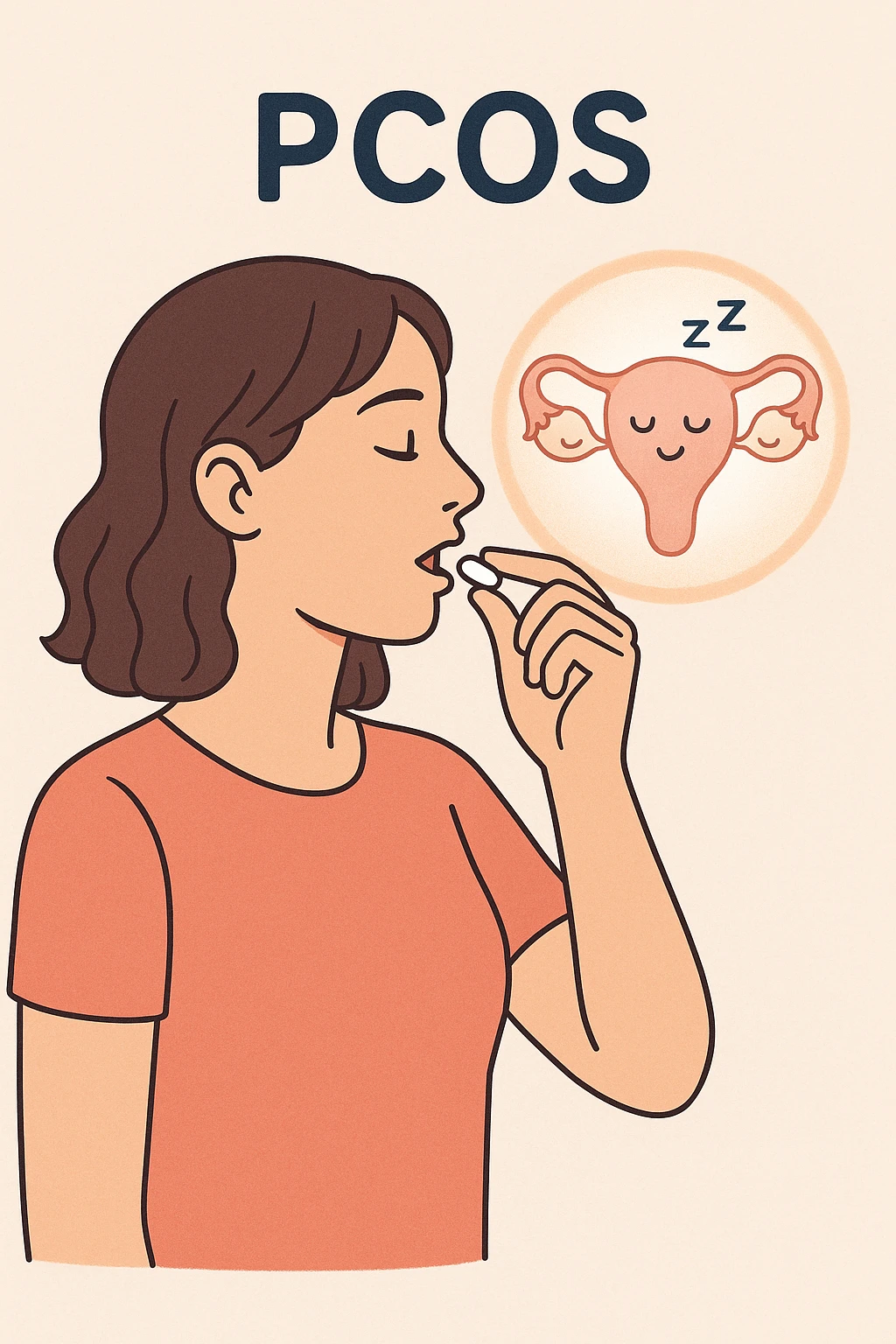Donna con pcos che prende la pillola, e la pillola mette a riposo le ovaie emoji