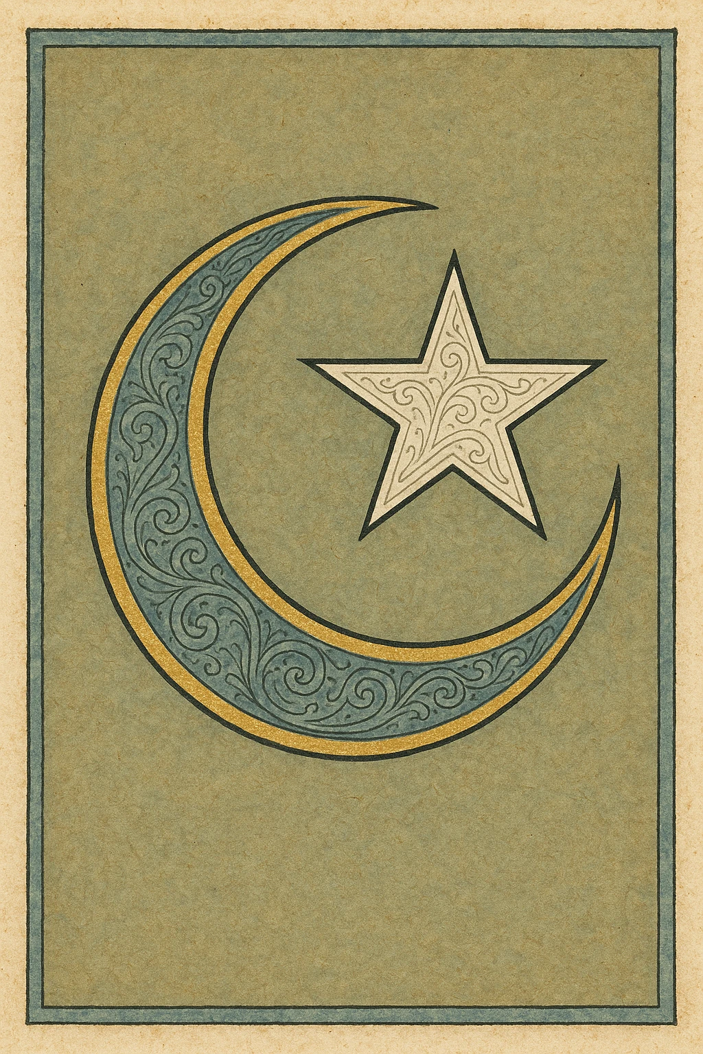 Ottoman crescent and star, stylized, elegant, gold and green accents emoji