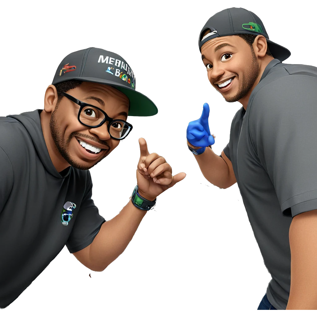 smiling boys indoors with hats emoji