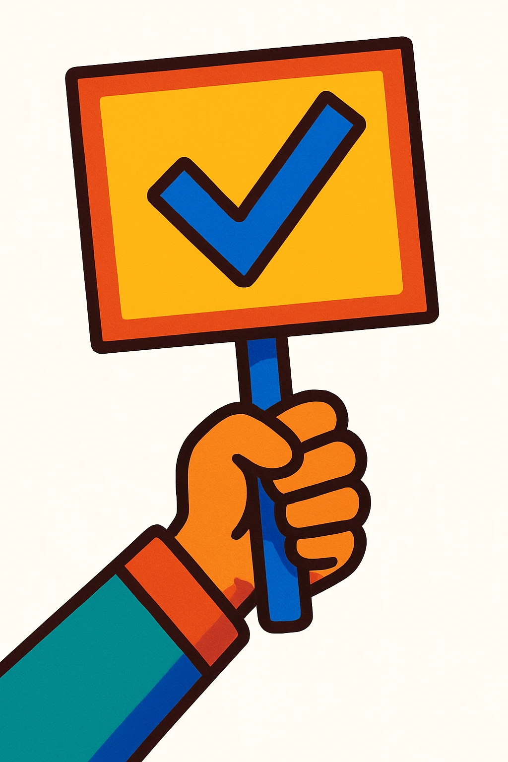 hand holding up a voting placard, colorful cartoon style, no text, white background emoji