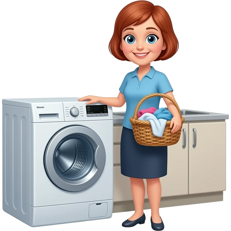 old lady.slim.small. has very close cropped red hair. in love with her new washing machine emoji