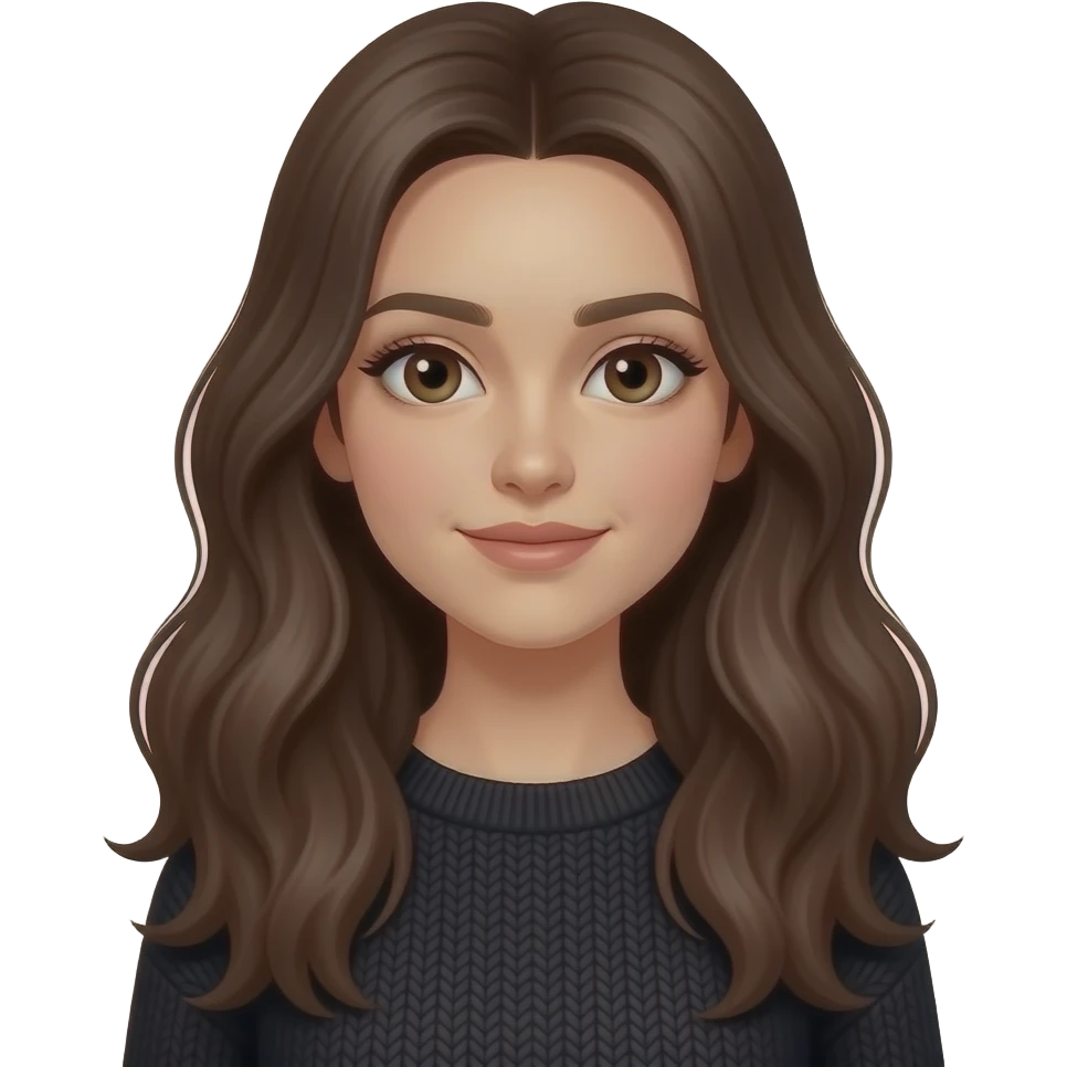 koyu kahverengi saçlı kahverengi gözlü saçları göğüs altında uzun dalgalı saçlı güzel burun üstünde siyah bir kazak olsunlu bir kız olsun sadece yüzü olsun emoji