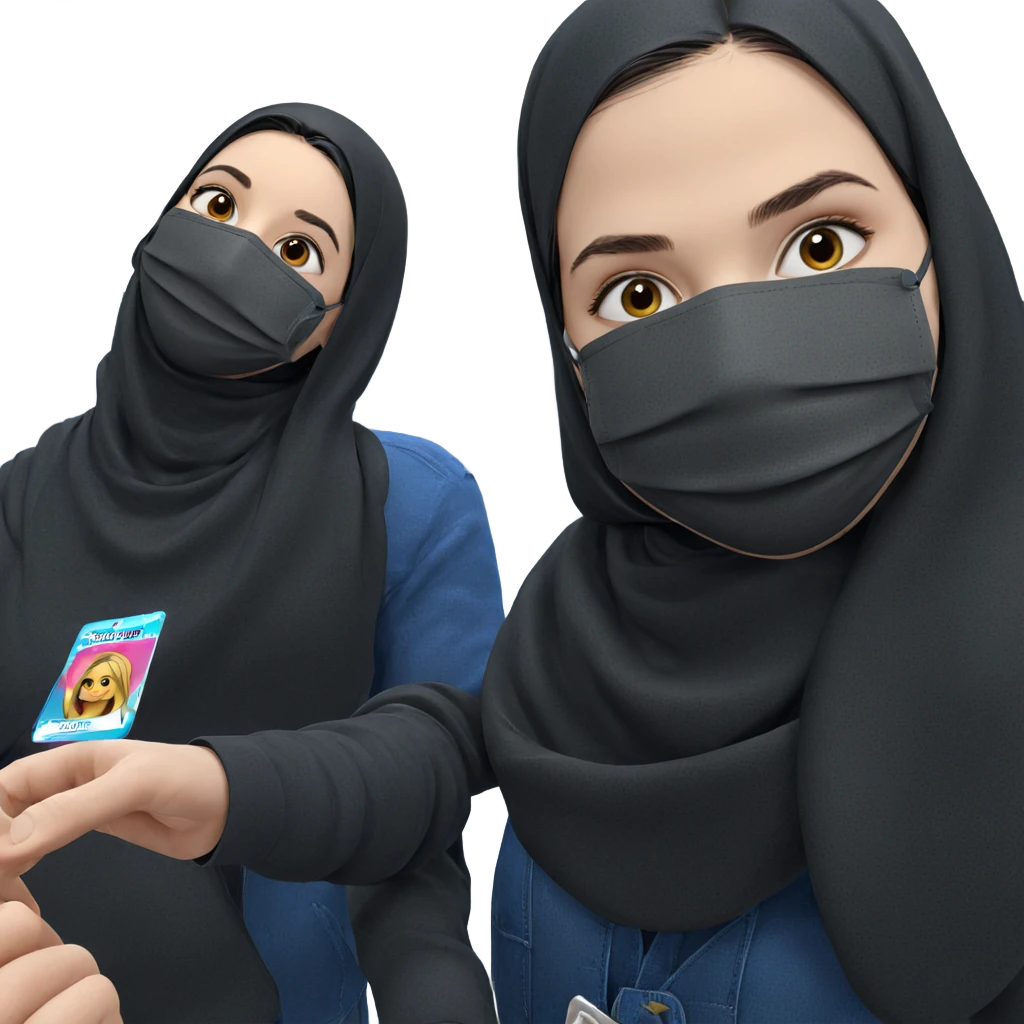 masked girl with id card emoji