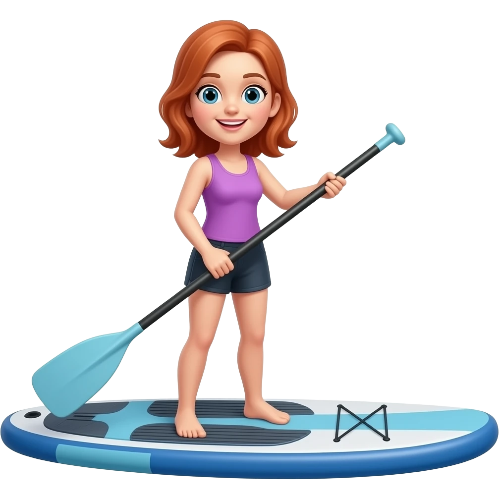 this image is great.   change hair color to light red and delete the board she is holding, keep the paddle and paddleboard she is standing on. emoji