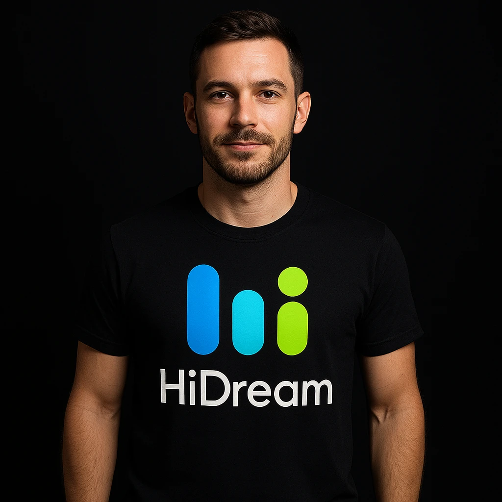 man wearing tshirt with this logo, dark background  emoji
