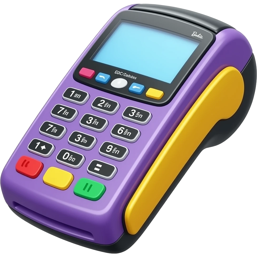 purple yellow Payment terminal (EDC/cashless) makeup inspired by Barbie colour pallete emoji
