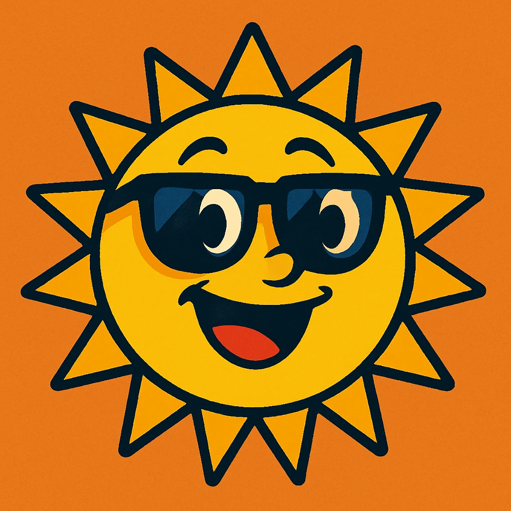 bright sun with sunglasses, radiating warmth, playful style emoji