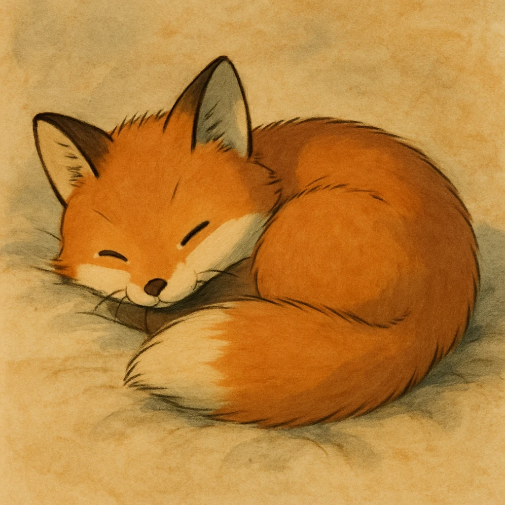 baby fox curled up sleeping, cozy emoji