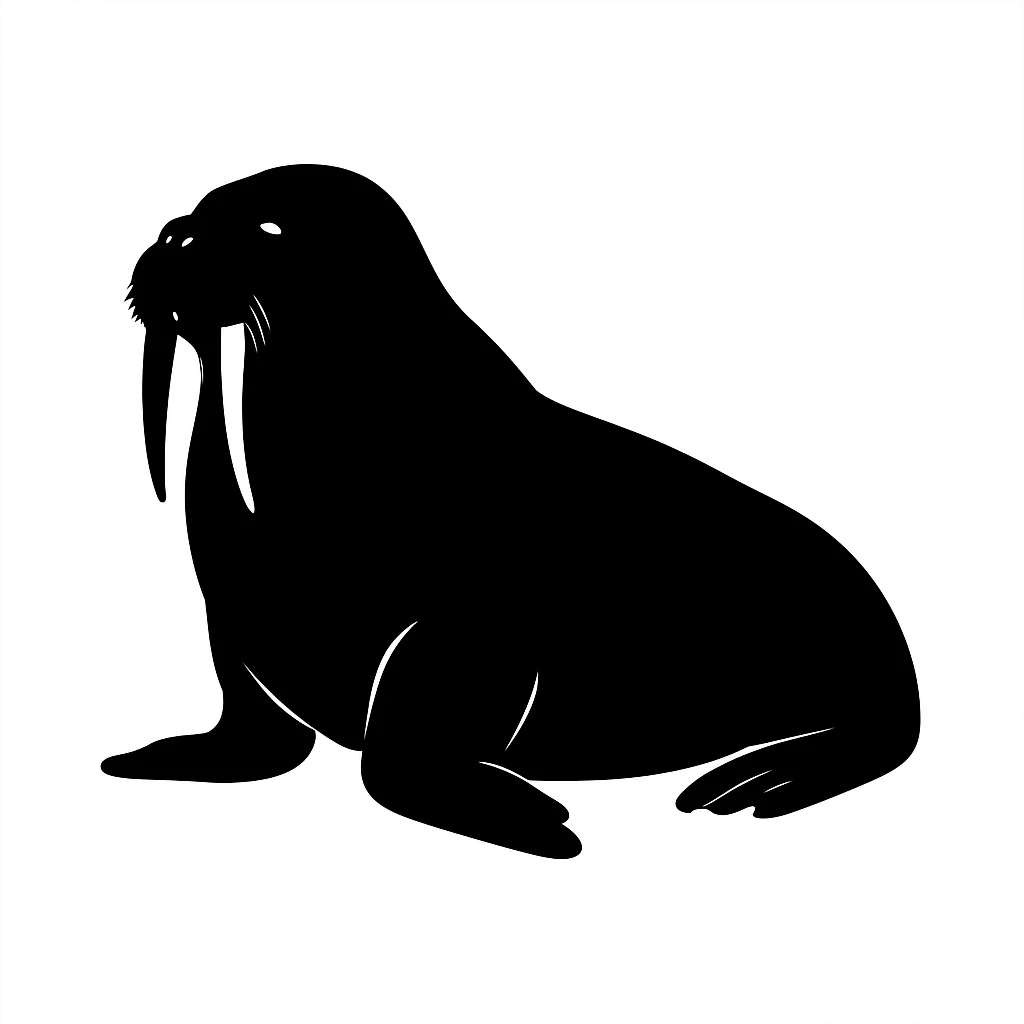 Walrus black silhouette white background emoji