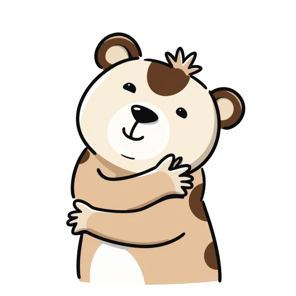 a brown and white bear hugging, hand drawn doodle style emoji