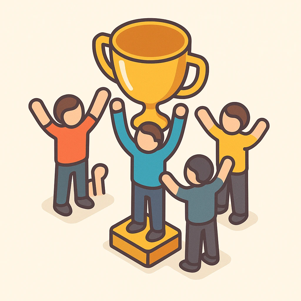 team celebrating with trophy emoji