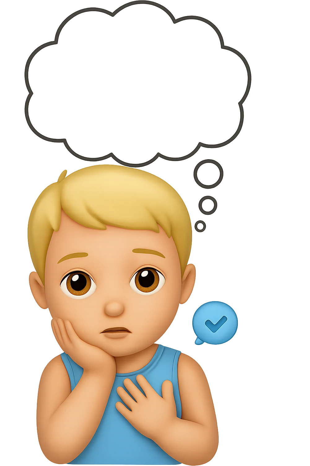 Add a thought bubble above the thinking baby, keep the style consistent with the original image. emoji
