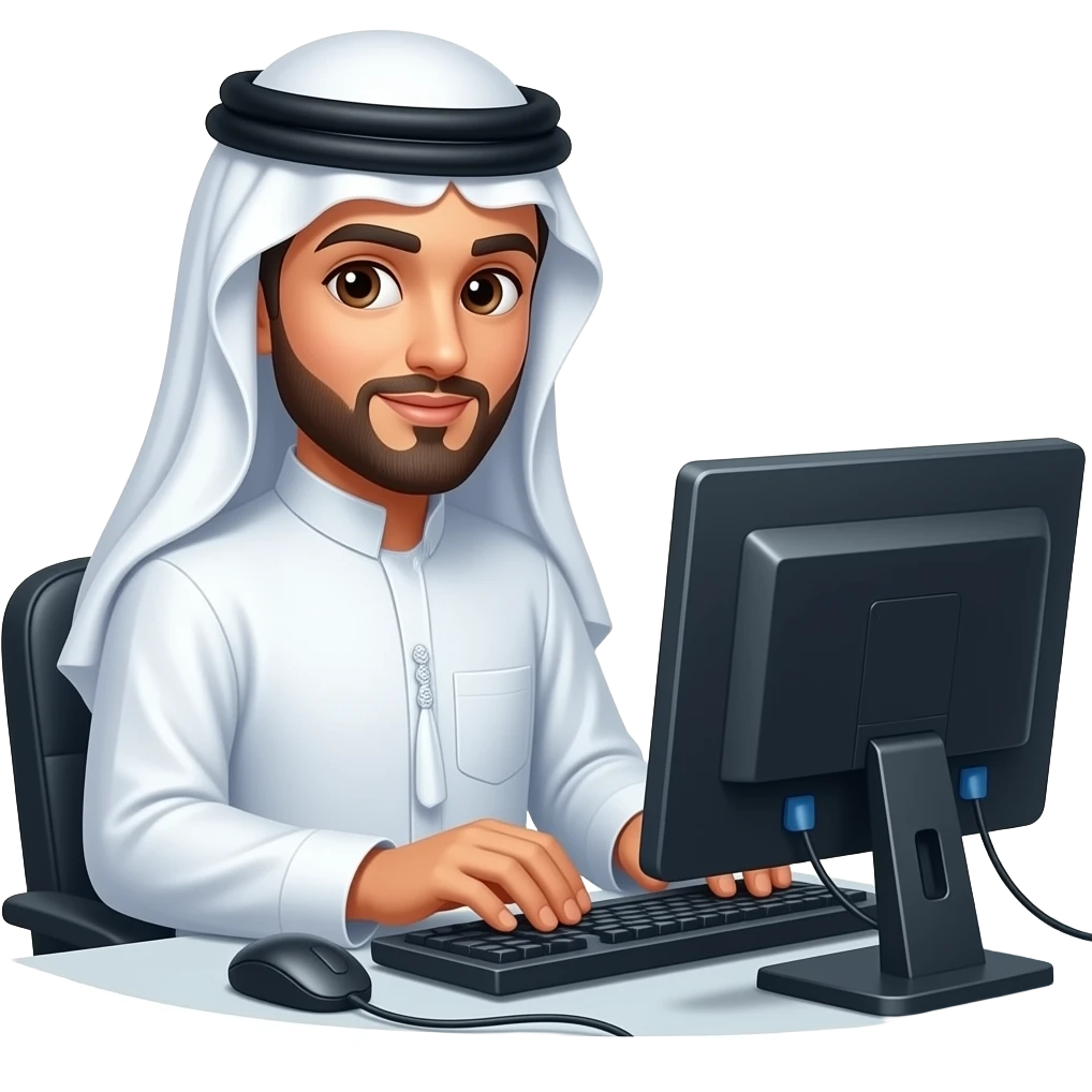 Secretary arab man He wears a white robe writing dishdasha computer emoji