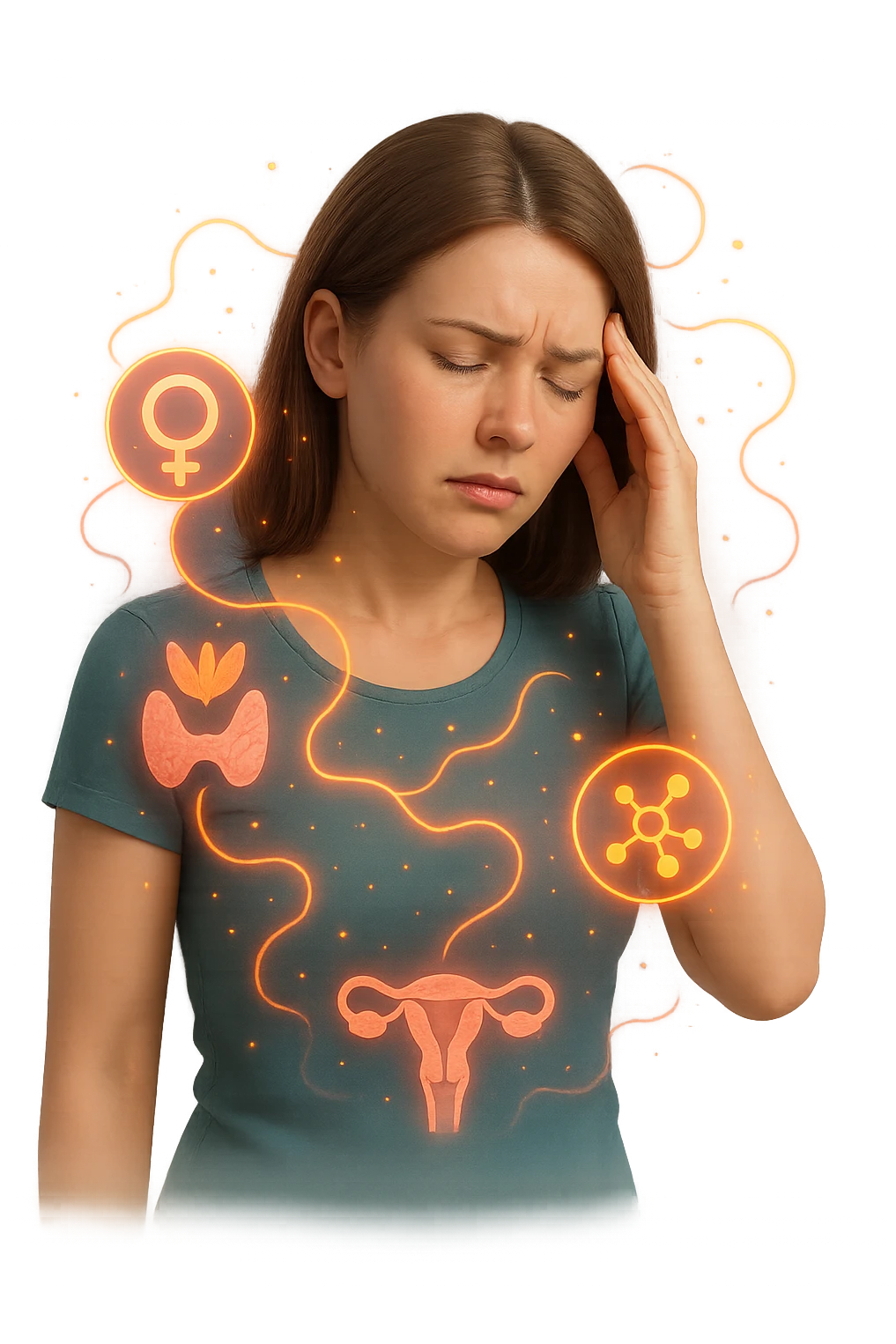 Donna con squilibri ormonali vista in 3D, render emoji