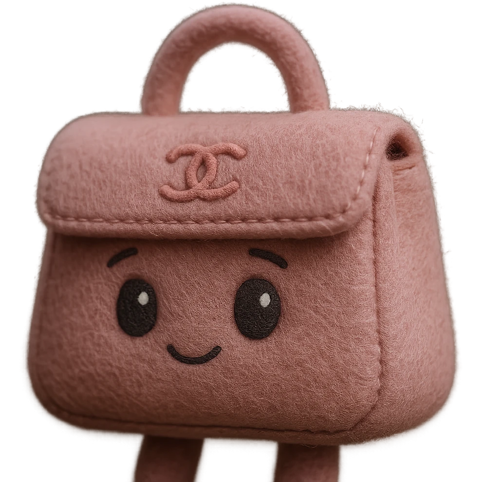 a pink Chanel purse, soft and fluffy, cute and cozy emoji
