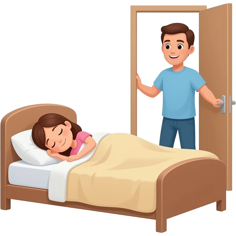 girl sleeping in bed while husband comes home emoji