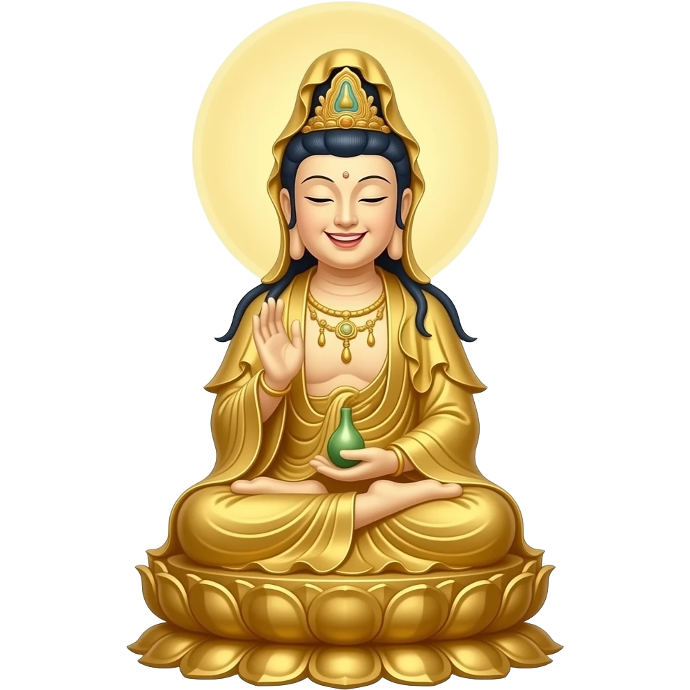 Laughing golden seated kuan yin emoji