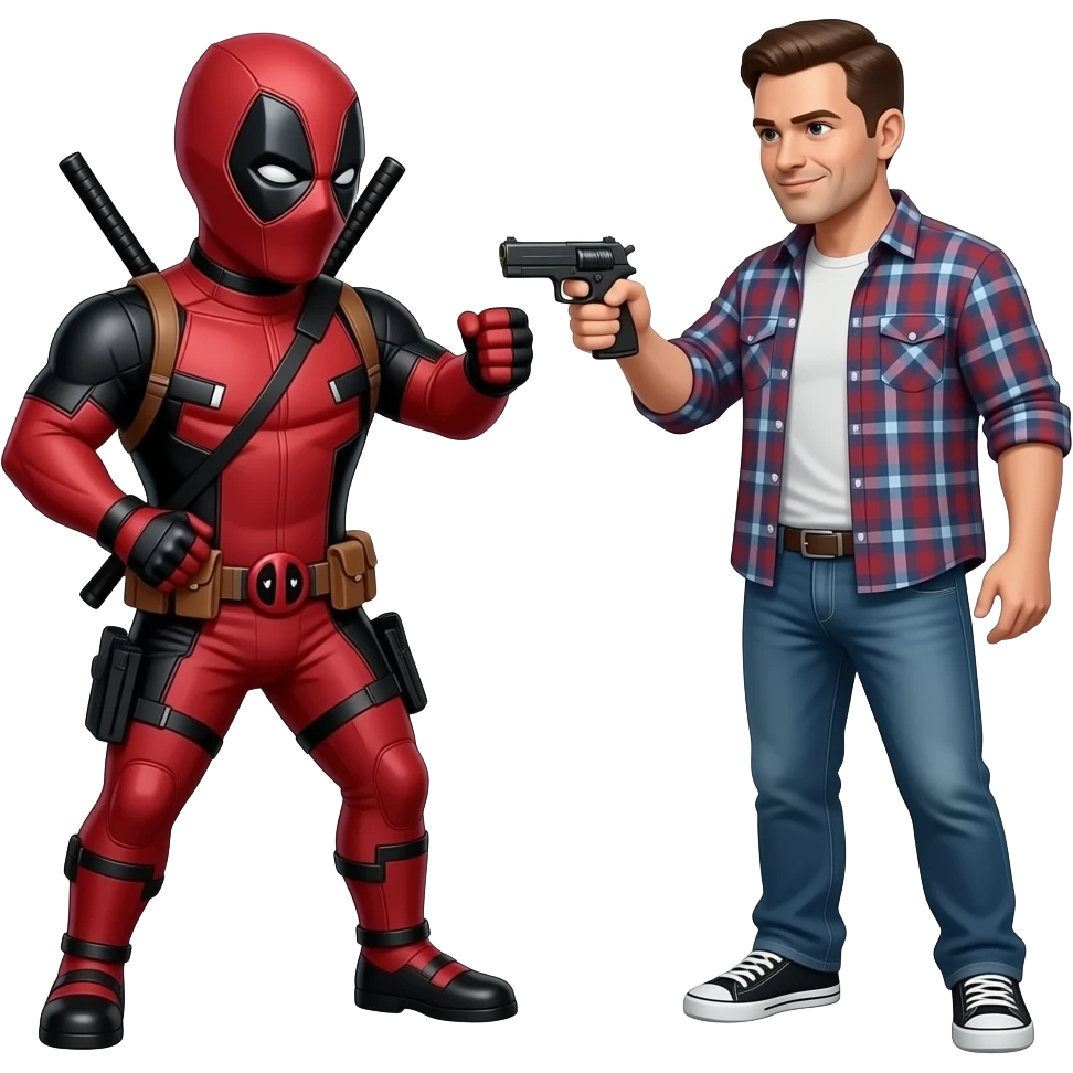 Deadpool shoots a man with his gun. emoji