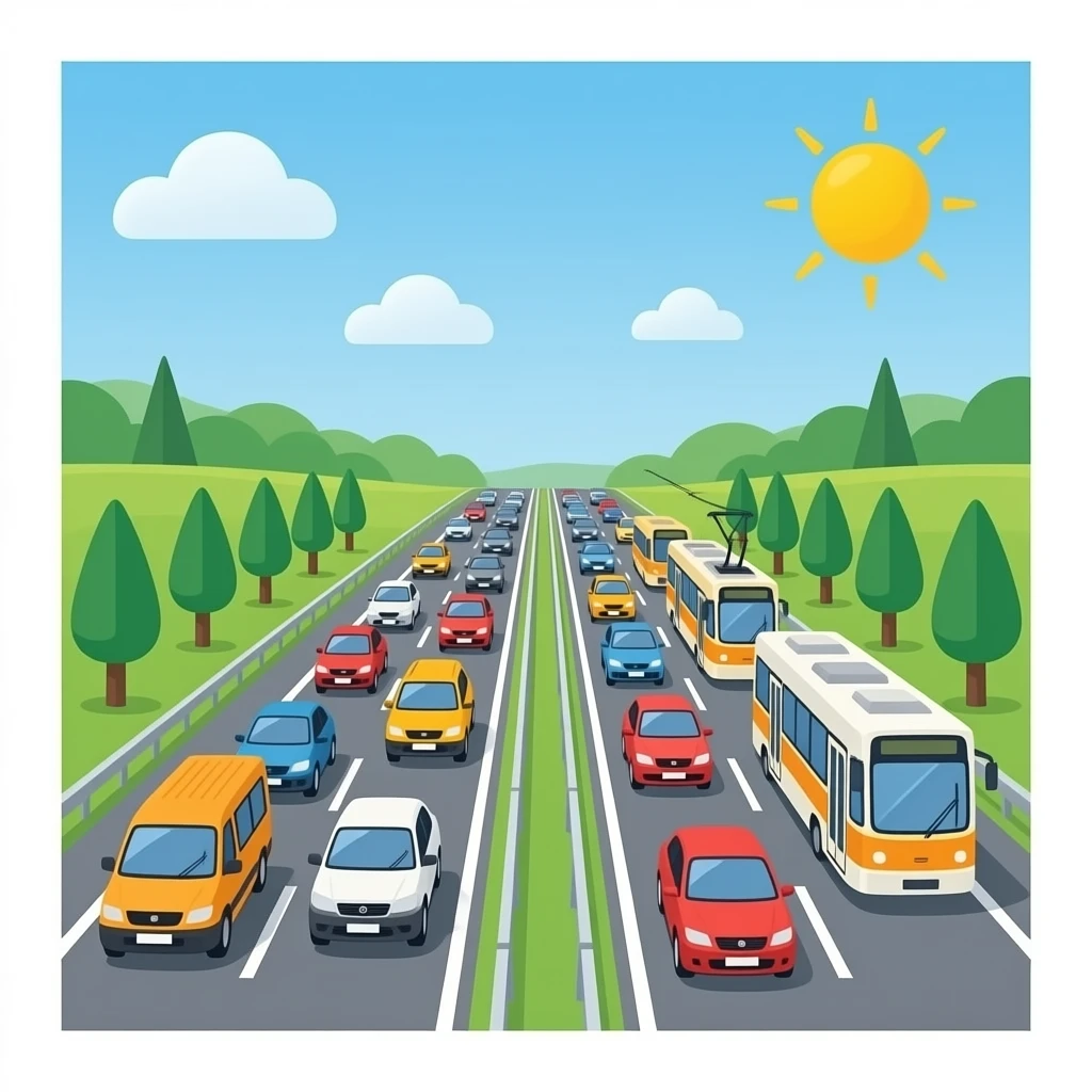 Highway with cars vans minicars road trams emoji