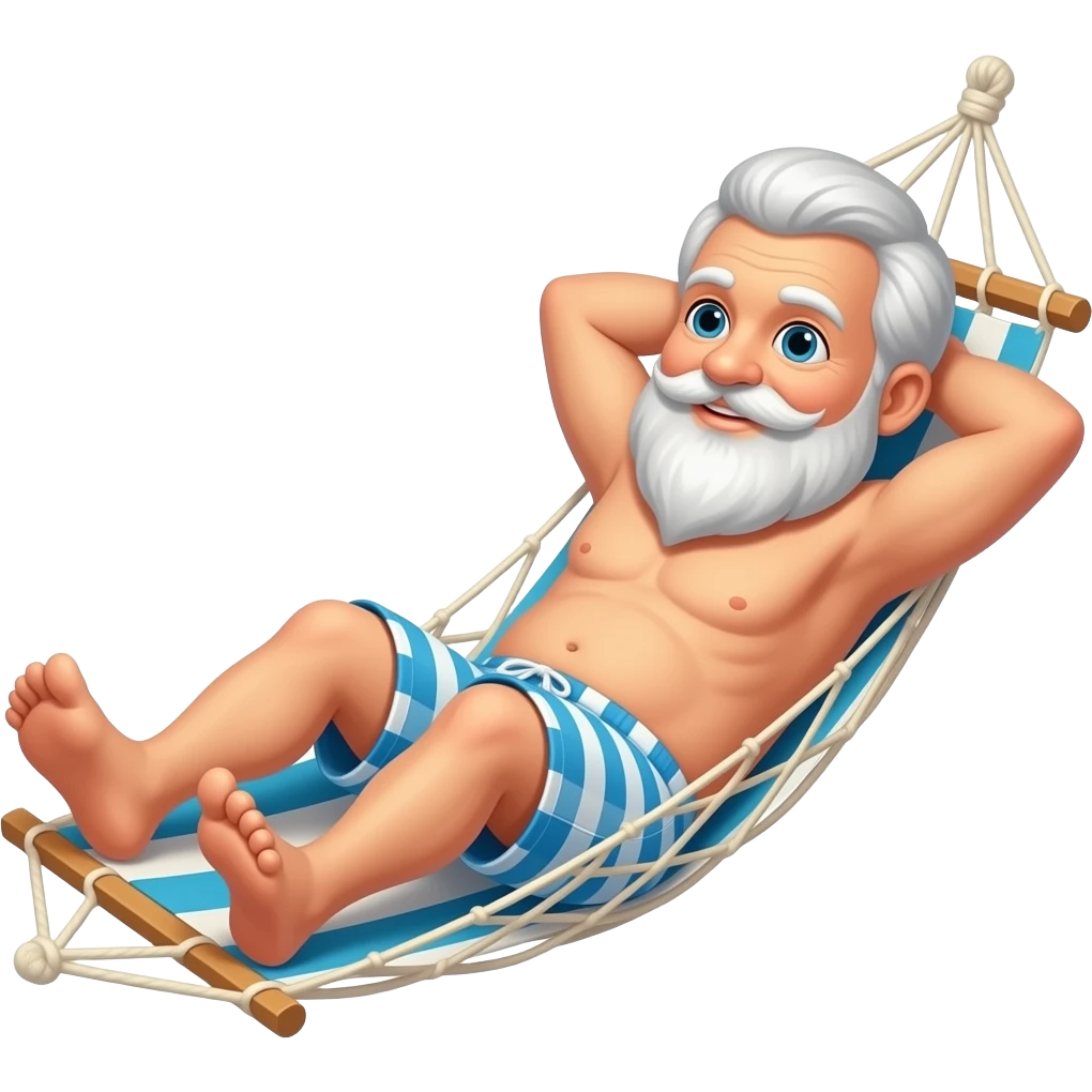 Elderly man lying in a hammock wearing beach clothes emoji