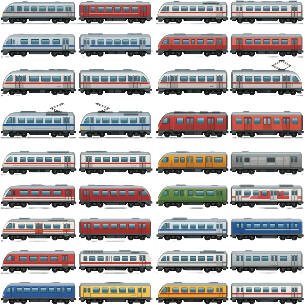 100 trains of many types emoji