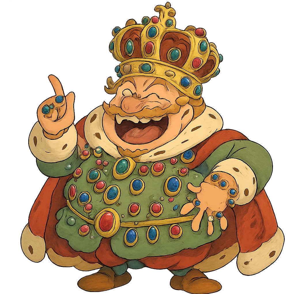 silly, over-the-top king with a giant crown and too many jewels, fun and excessive emoji