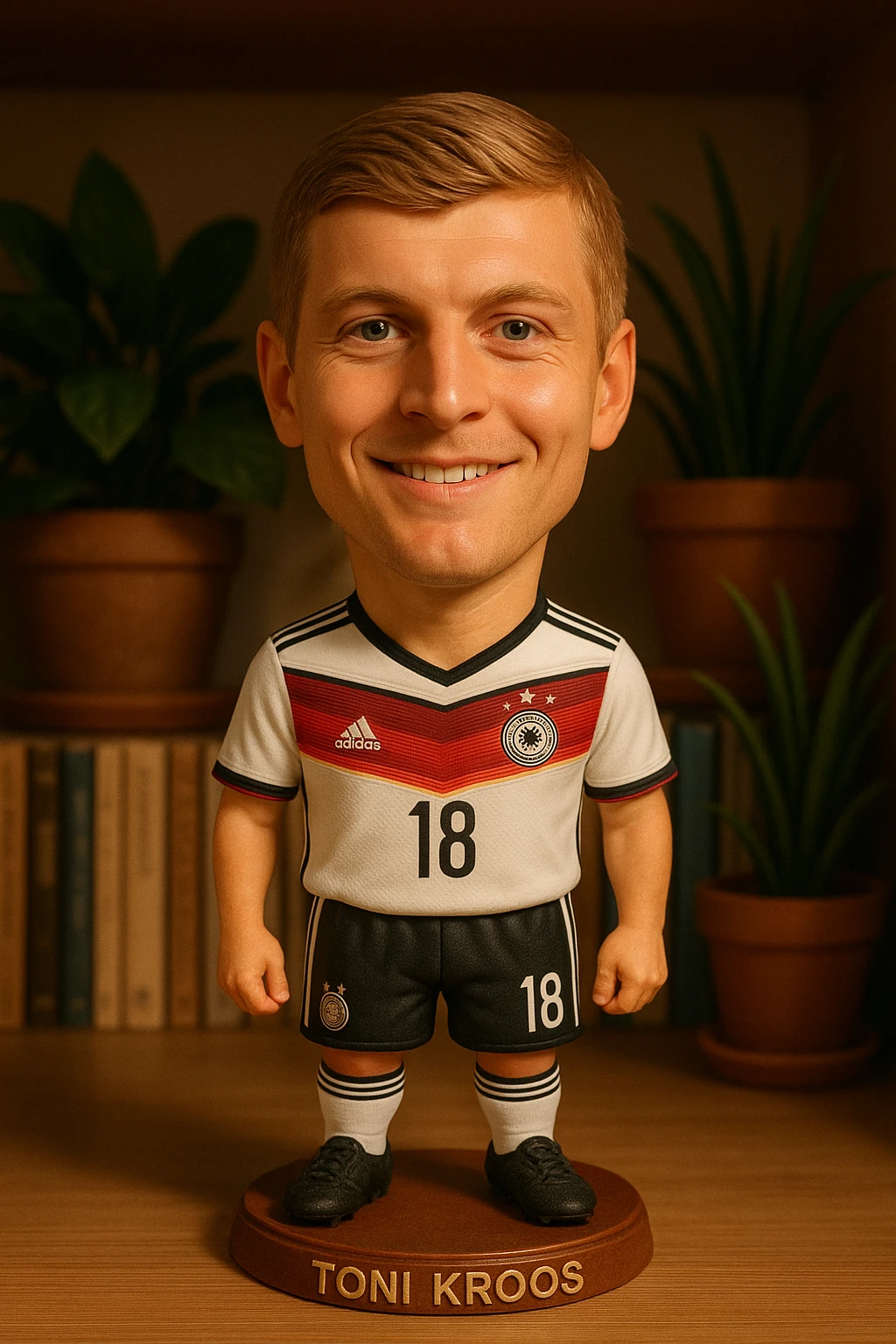Toni Kroos, wearing the 2014 Germany national team jersey, looks straight at the crowd and smiles. emoji
