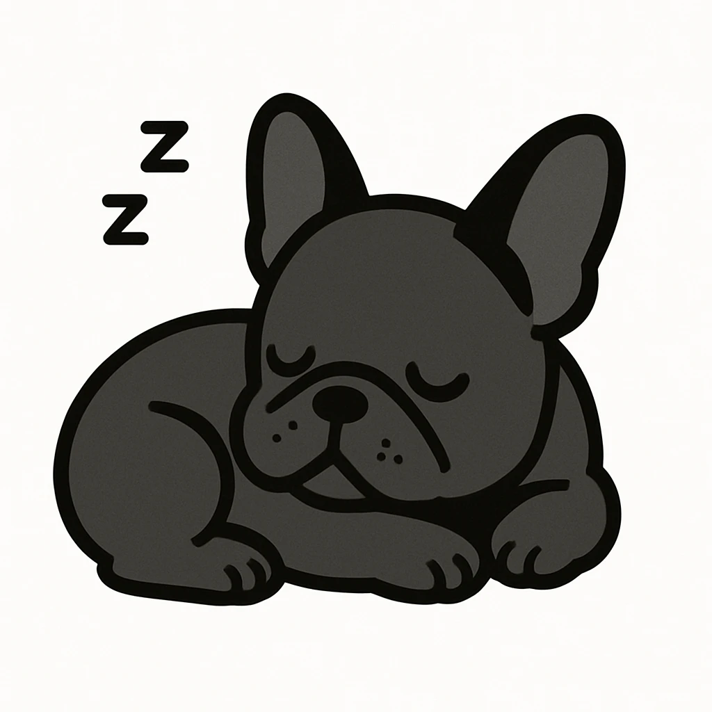 black french bulldog puppy, sleeping, minimal style emoji