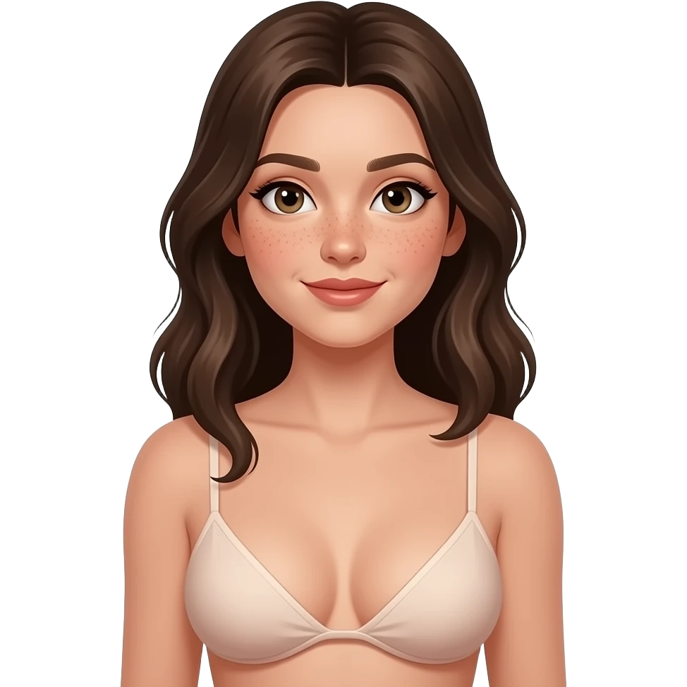 create a brunette girl with freckles on her face where her tits are visible but the breasts must be seen without a bra and the debonk goes out more emoji