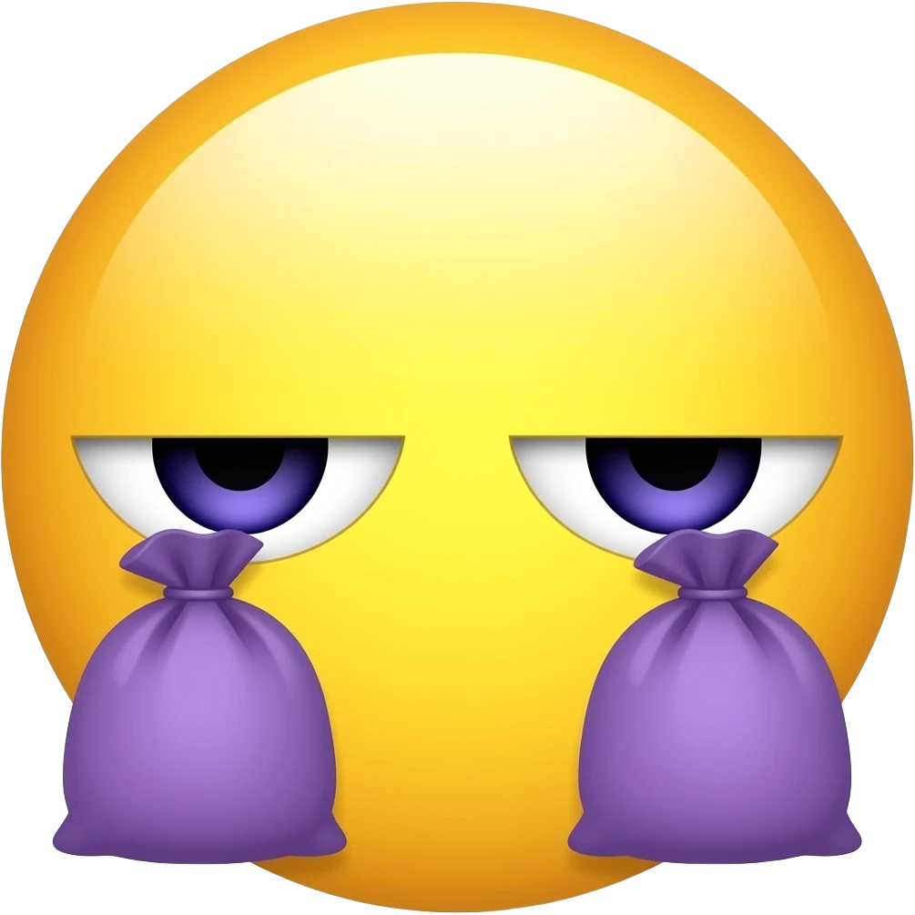 Yellow circle looking tired having purple bags under eyes emoji