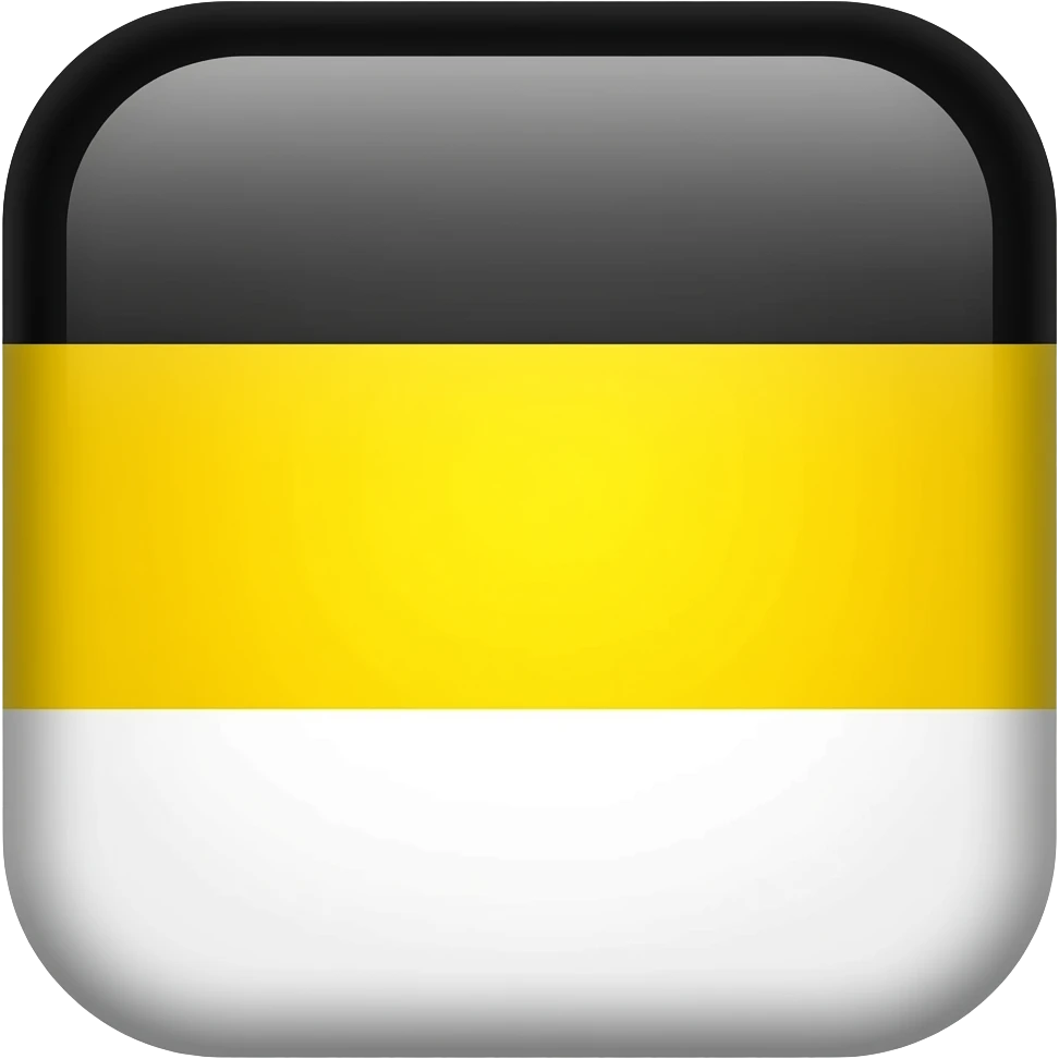 Флаг 3 полос. Верхняя полоса чёрная, посередине полоса жёлтая, а нижняя полоса белая. Полосы одинаковых размеров emoji