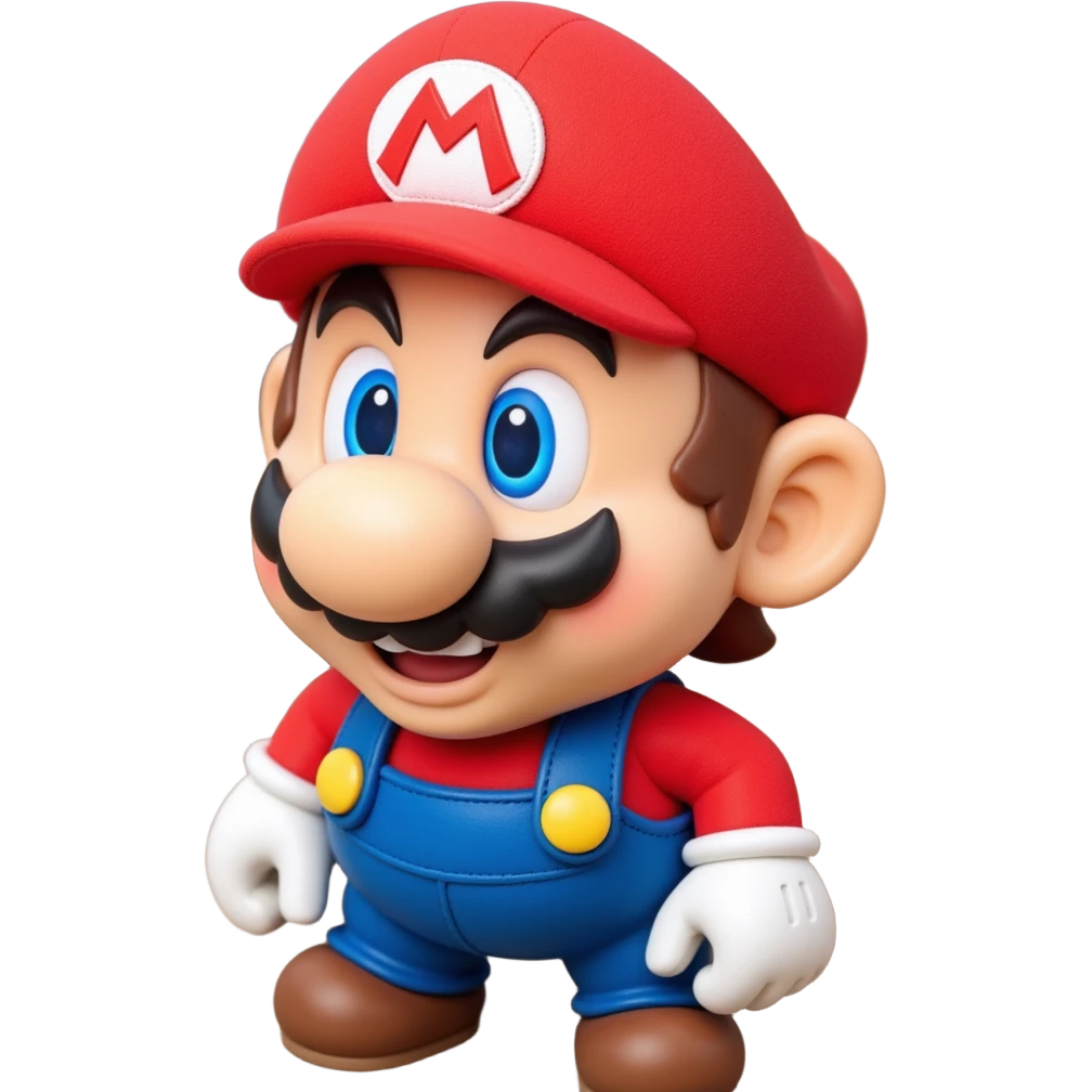 a worker in factoryA 3D-rendered head of a character inspired by Super Mario, facing slightly from front-left to right. The head should include his signature red cap with an ‘M’ emoji