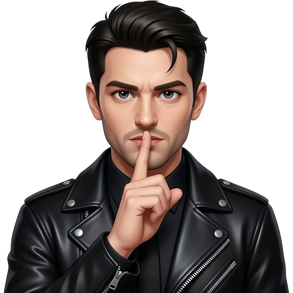 Dark Gothic guy golding his index finger over his mouth shushing emoji