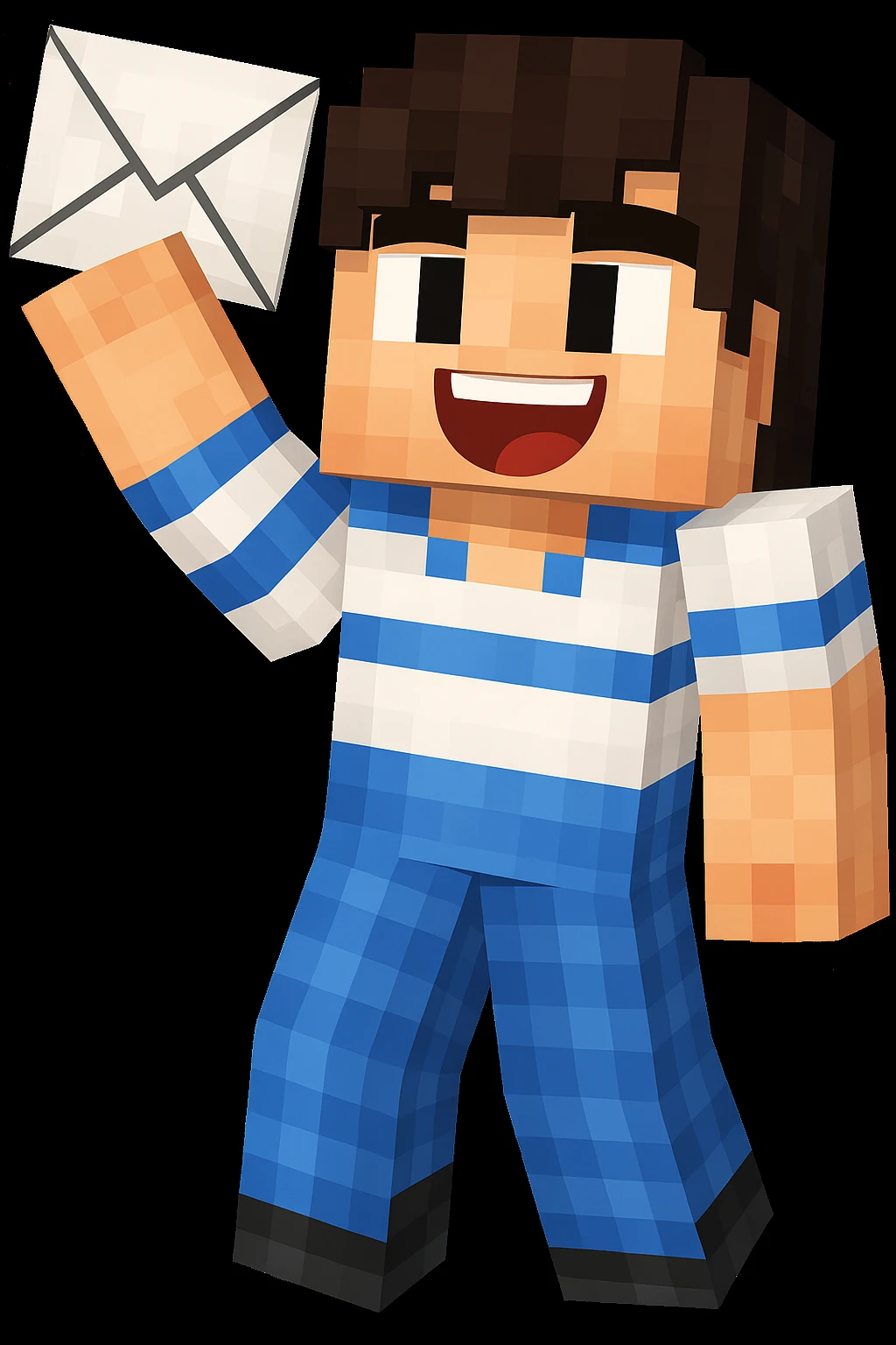 Add a letter in the character's hand, keeping the original Minecraft cartoon style and pose exactly the same. Only add the letter, do not change anything else. emoji