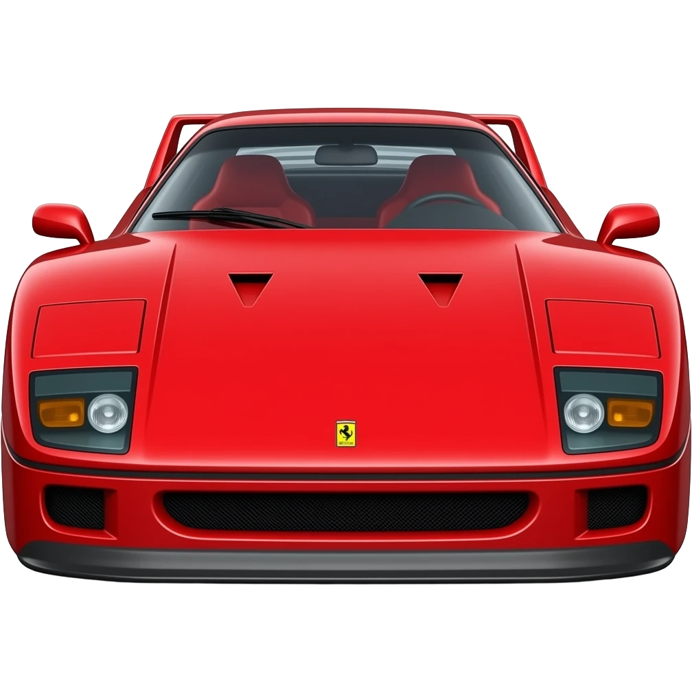 ferrari F40 front view in red, head on, perfect propotrions, parked emoji