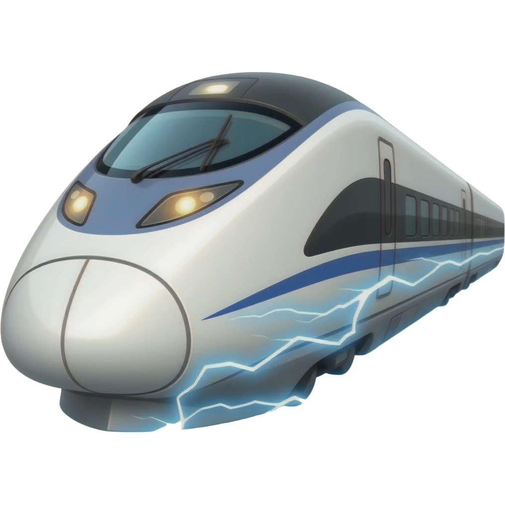 A 3d cartoon sleek white bullet train high speed motion blur clean lightning 3d style emoji