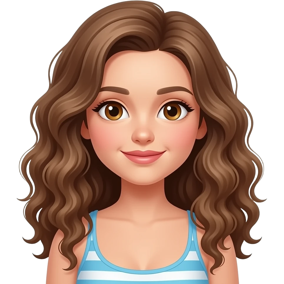 white girl with brown eyes and long curly hair on vacation emoji