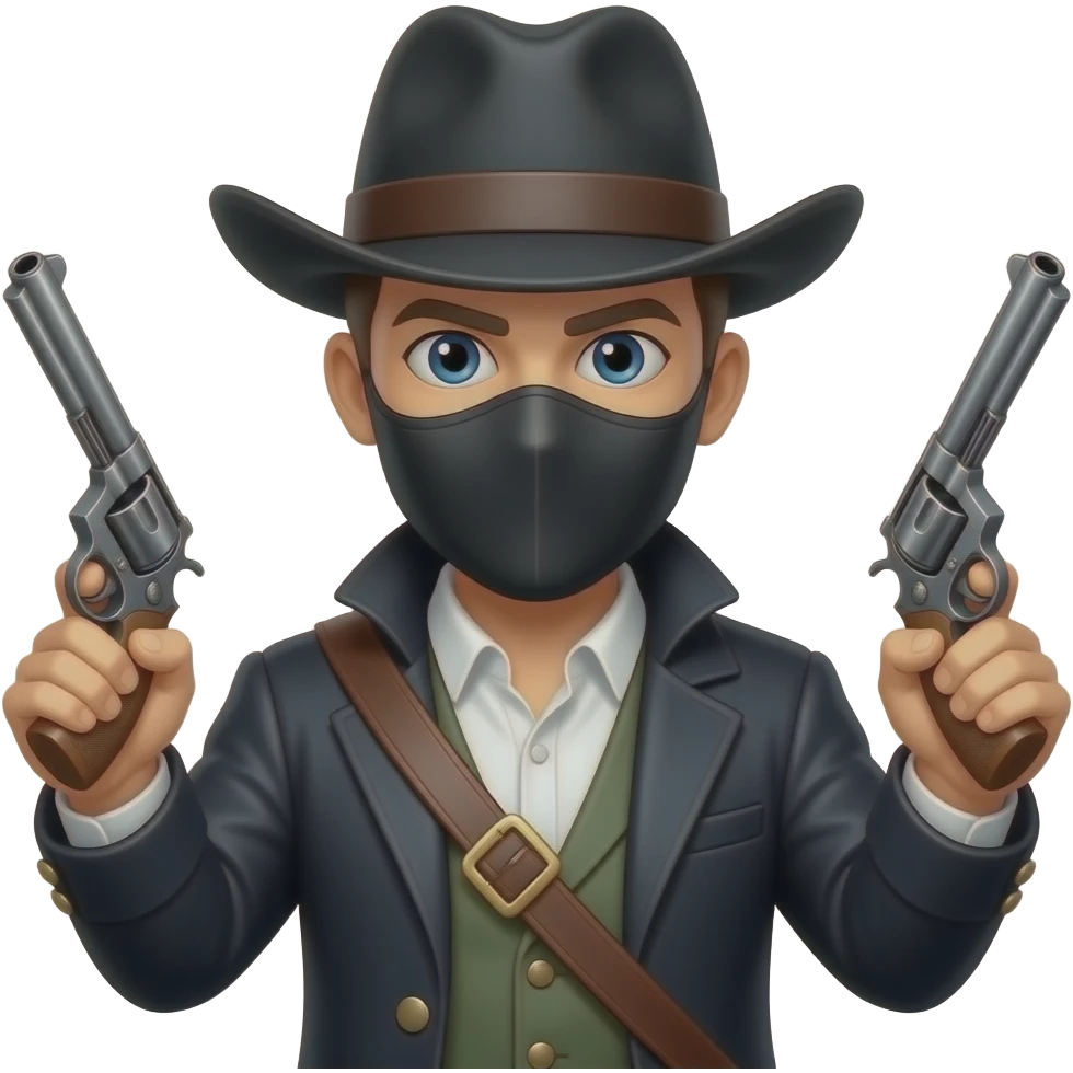 Masked Freemason dressed as a highway man With two pistols Freemason emoji