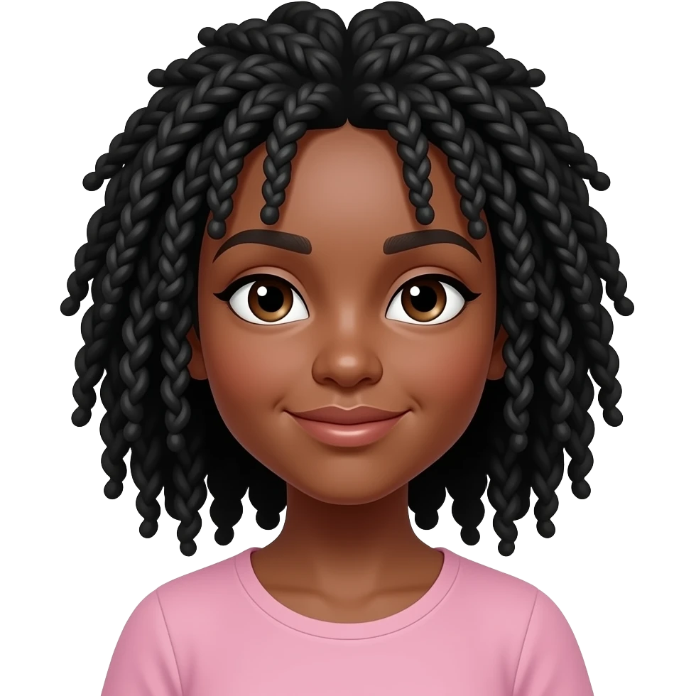 young brown skin girl with black locs and shuging emoji