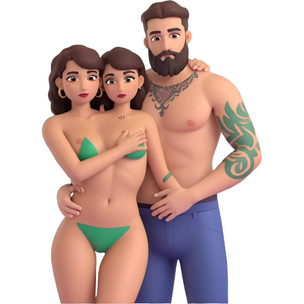 Short Brown eyed Latina woman with pierced nipples, small breasts and tattoos having sex with a tall white man with green eyes and a beard for Christmas grab booty emoji