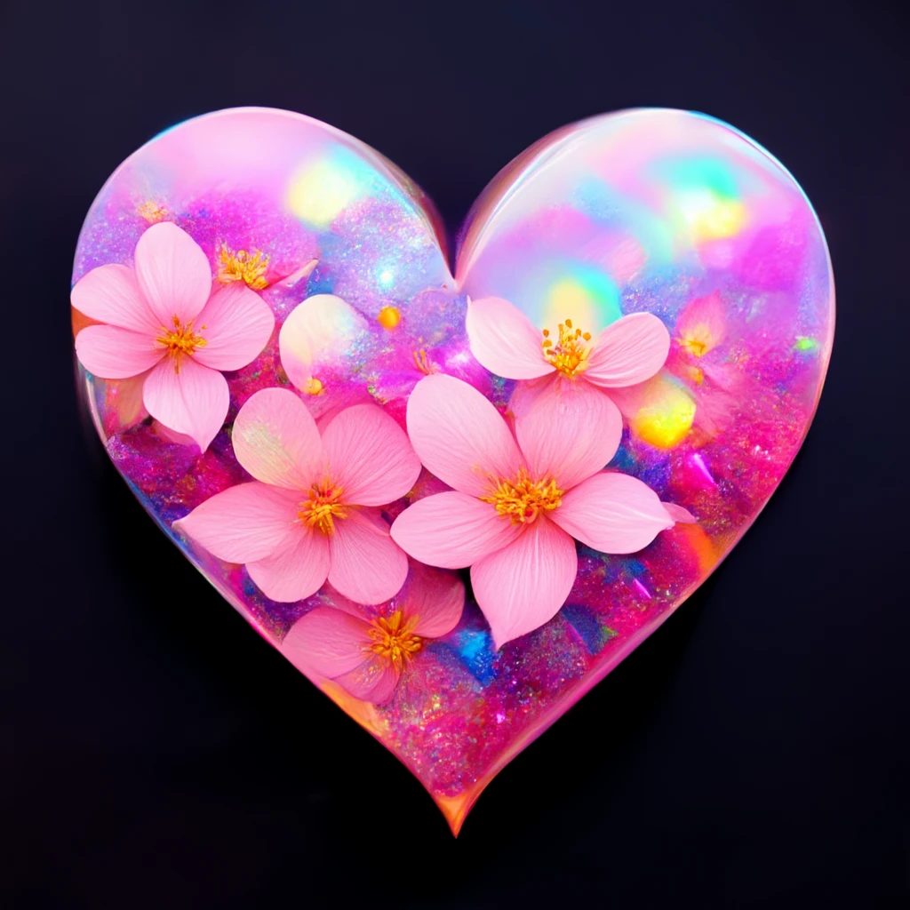 heart with sakura and iridescent shimmer emoji