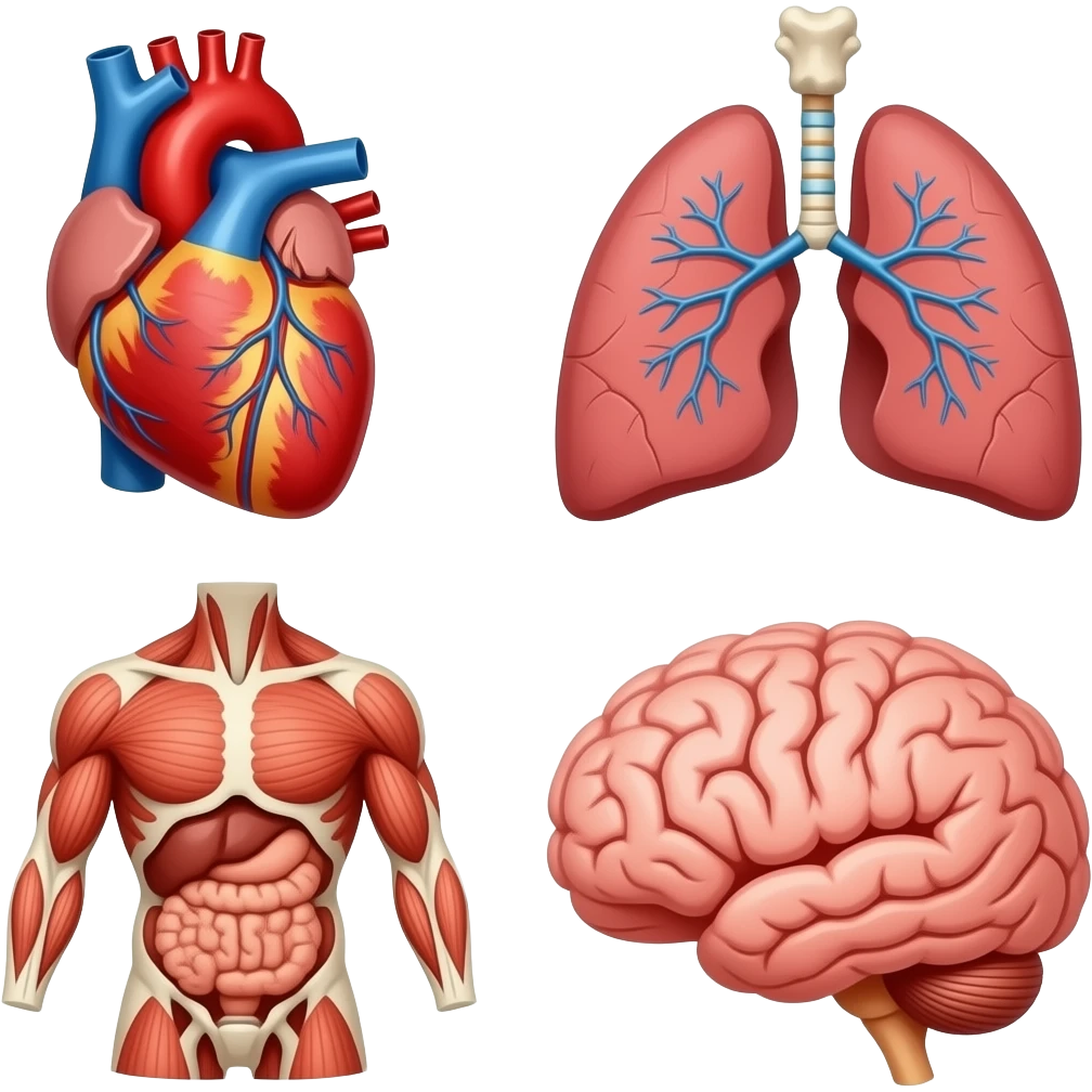 Dónde muchos huesitos, corazón, pulmones, músculos, cerebro, de diferentes tamaños emoji