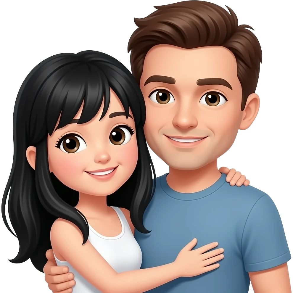 People hugging, a girl with black hair and a guy with brown hair emoji