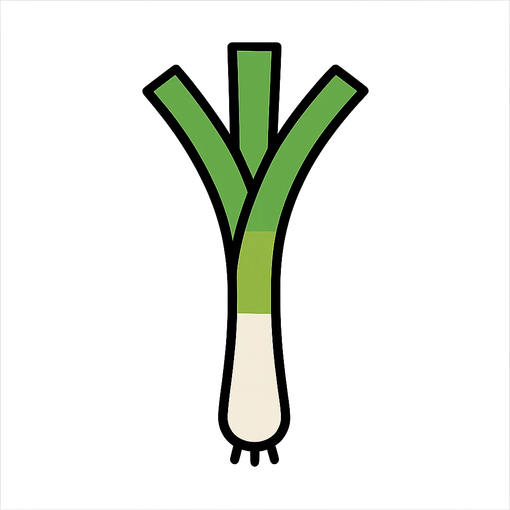 Make the leek even taller and add a small downward curve to its shape, keep the vibrant color outline style. emoji